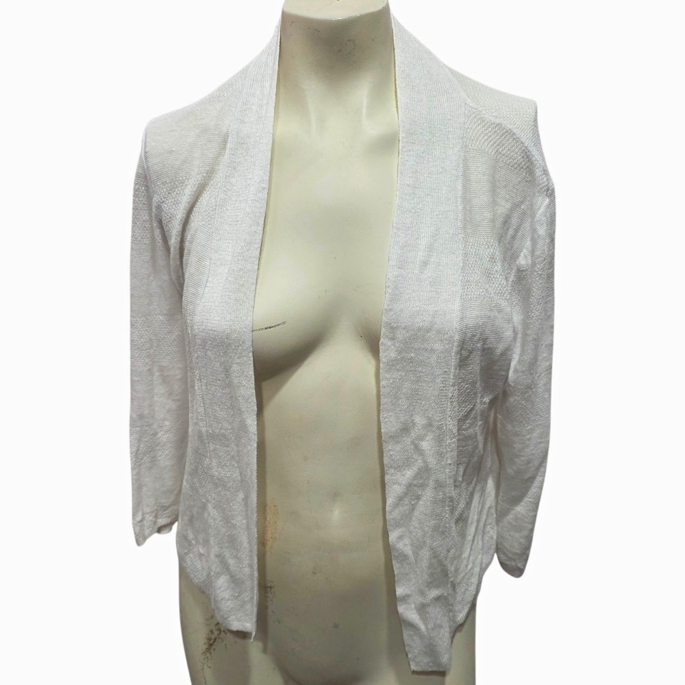 Cynthia Rowley 100% Linen Cardigan Women M White Open Front Lightweight Coastal